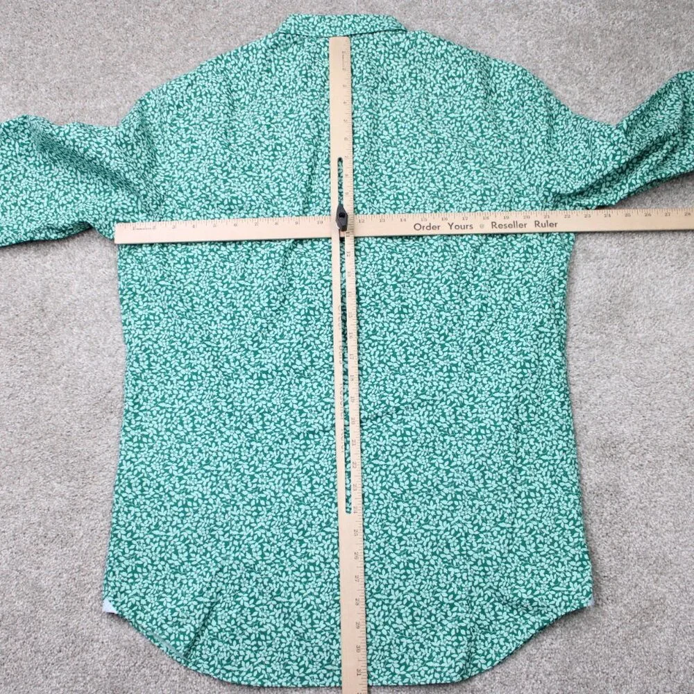 Banana Republic Shirt Mens Large Green Floral Grant Fit 120s Supima‎ Cotton L/S